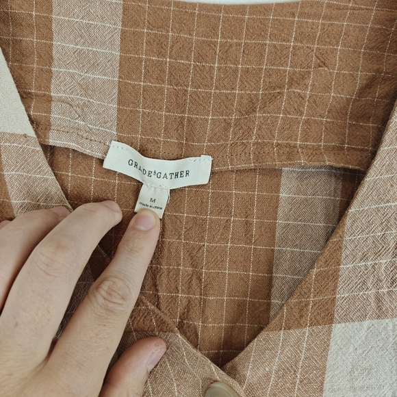 Grade & Gather Nwot Plaid Button Up 3/4 Sleeves Vneck Cotton Knee Length Dress M - Picture 10 of 14